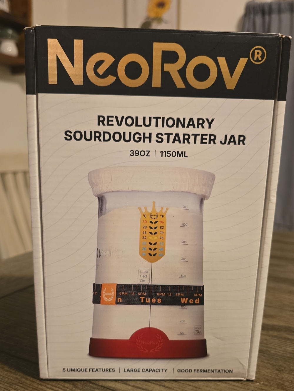 NeoRov Revolutionary Sourdough Starter Jar - Clear with Red Base